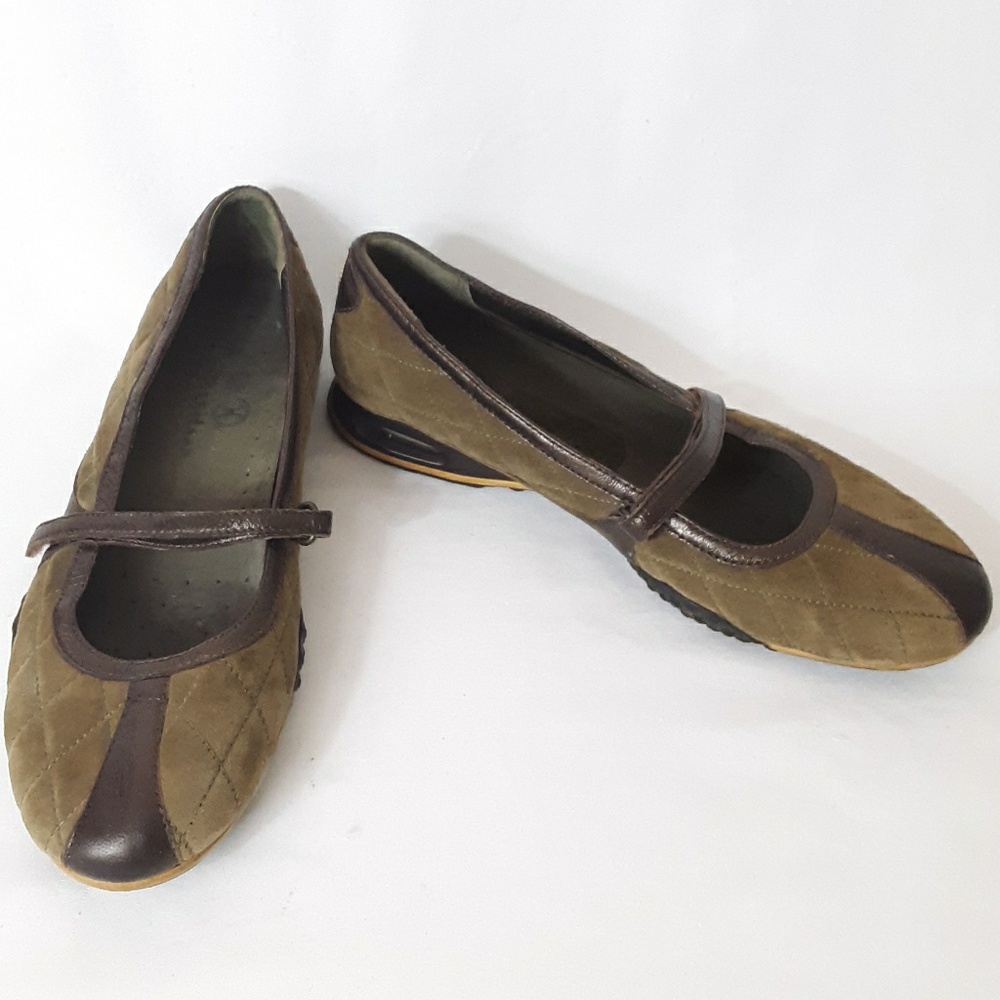 Cole Haan Olive Quilted Suede and Leather loafers